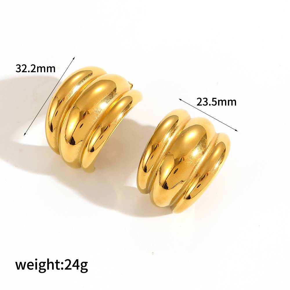 1 paire de boucles d'oreilles à tige géométriques simples en acier inoxydable plaqué or  pour femme Image9