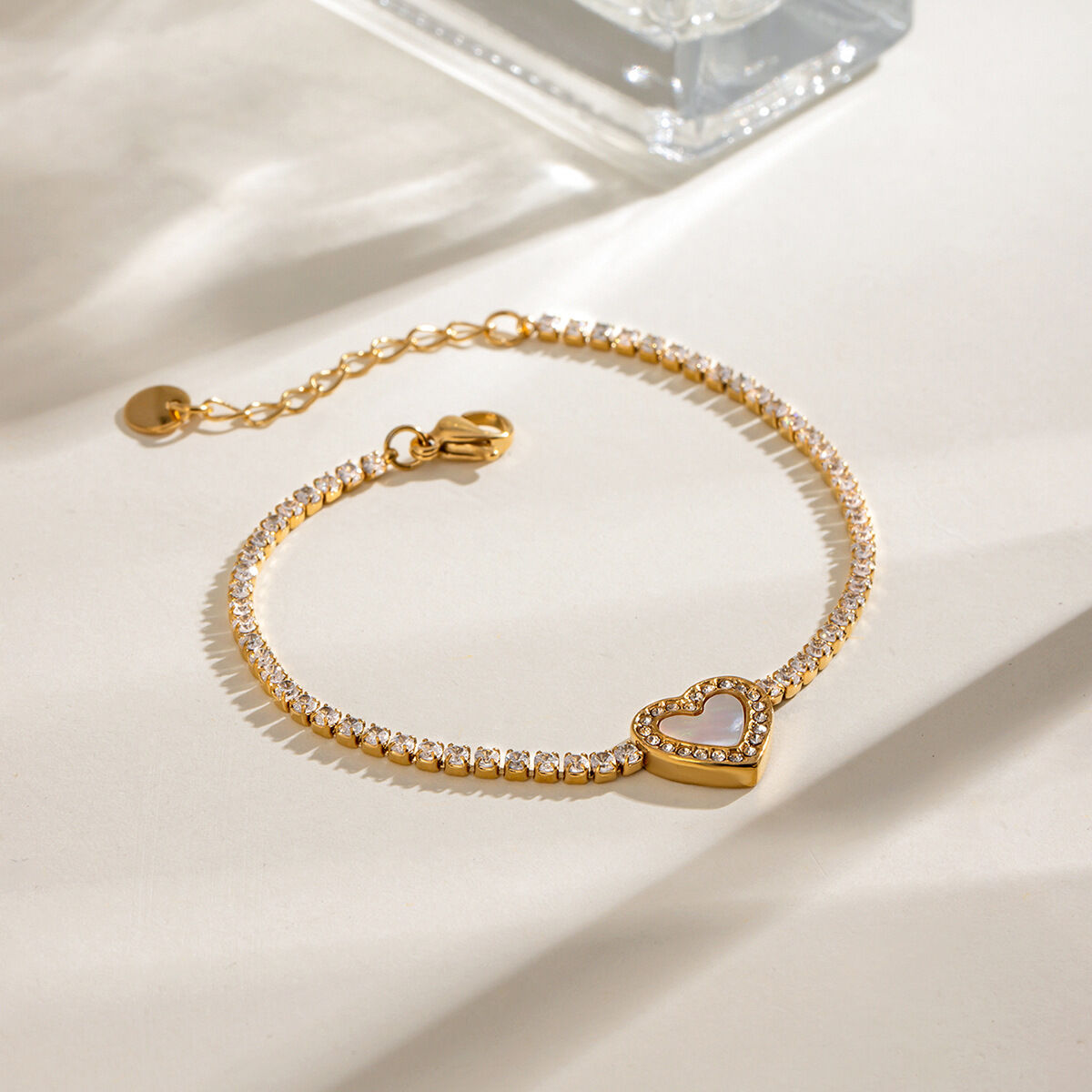 1 stuk simple series sweet heart roestvrij staal  vergulde strass dames bedelarmbanden