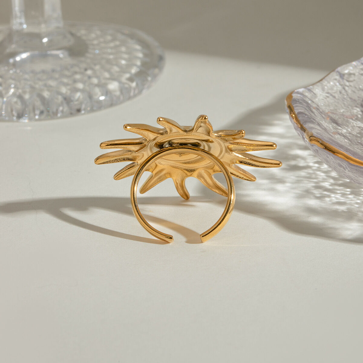 1 Piece Retro Sun Stainless Steel Waterproof Gold Color Women's Adjustable Rings 2