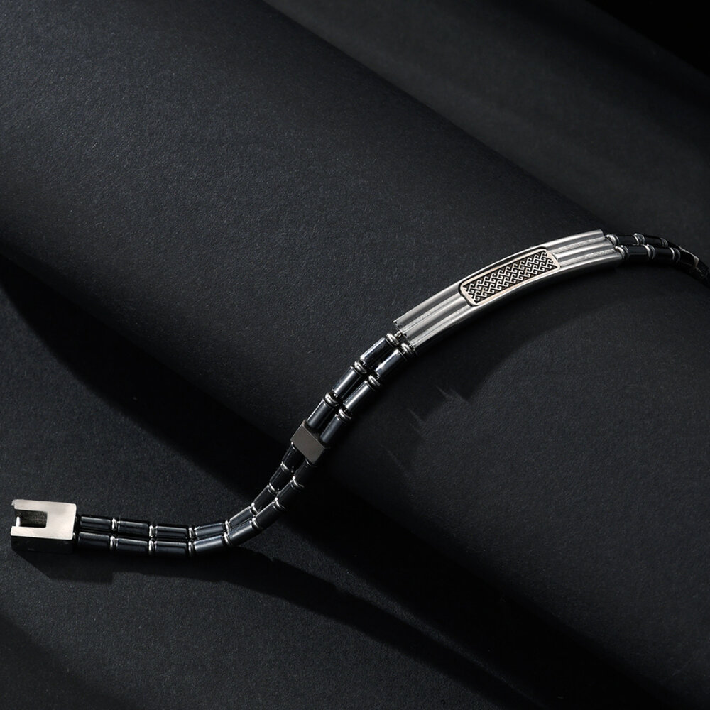 1 paio di braccialetti da uomo in acciaio inossidabile con motivo geometrico semplice della serie Simple h5Immagine4