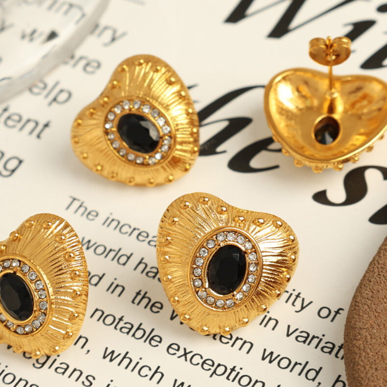 1 paire de boucles d'oreilles à tige en acier inoxydable plaqué or  avec zircons pour femme, style rétro, série classique h5 Image6