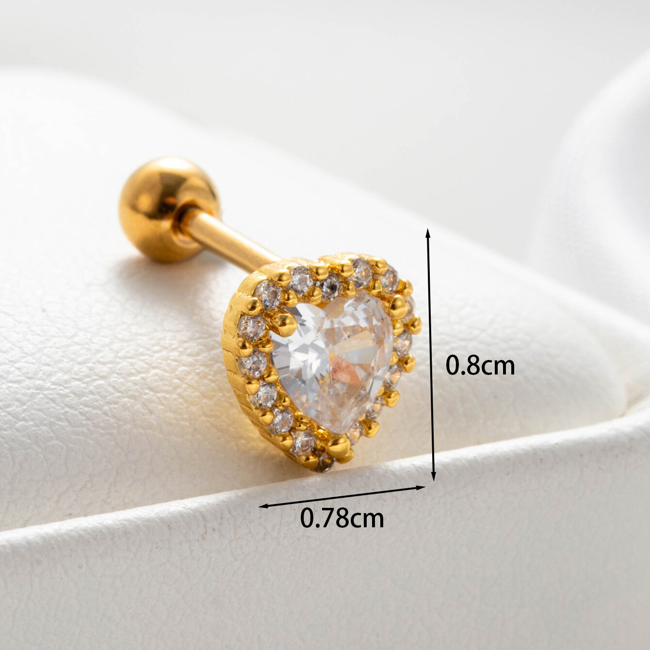 1 pieza de pendientes de perforación para mujer con forma de corazón de cobre sin chapado y circonitas. h5 Imagen5