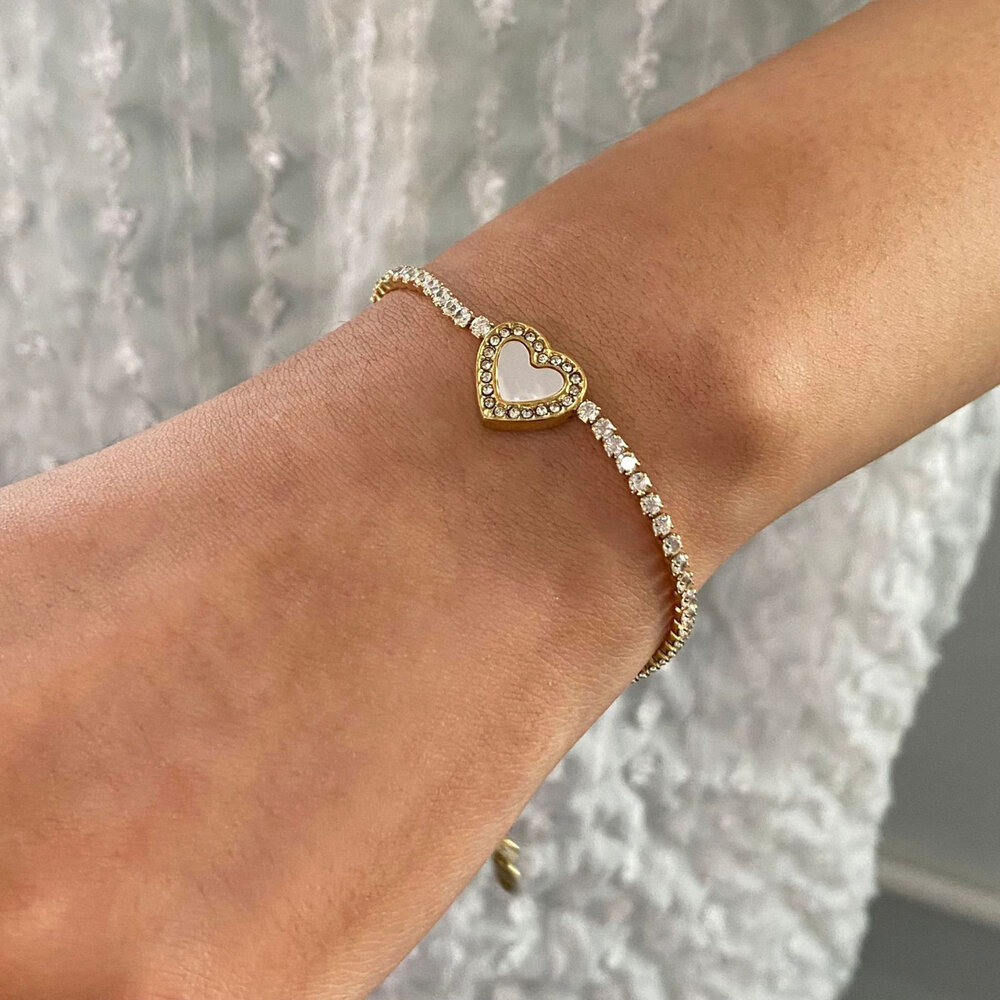1 piece simple series sweet heart stainless steel gold plated rhinestone women charm bracelets Picture3