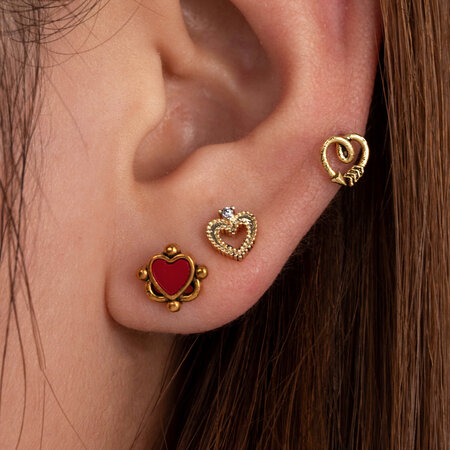 Pendientes de perforación para mujer, de acero titanio, sin chapado, con forma de corazón clásico, de serie simple y circonita
