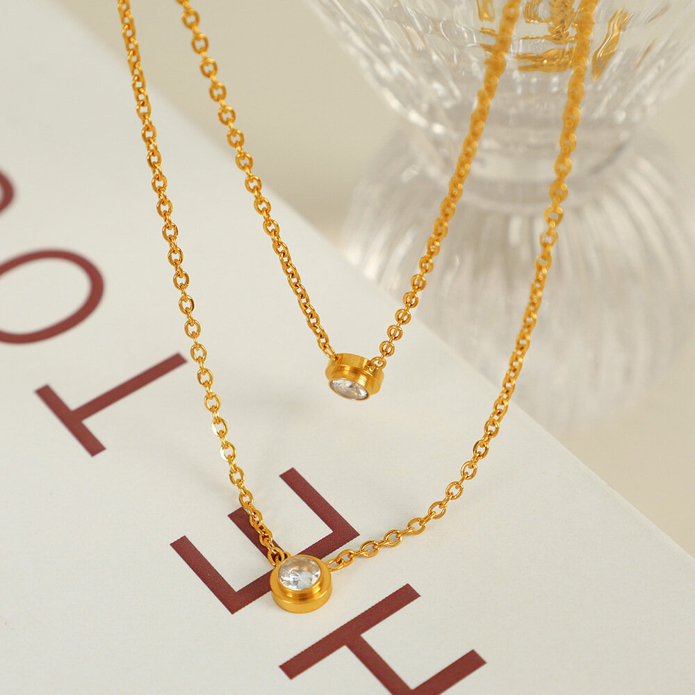 1 piece simple series simple geometric stainless steel  gold plated zircon women pendant necklaces 2