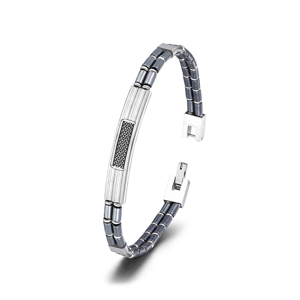 1 paio di braccialetti da uomo in acciaio inossidabile con motivo geometrico semplice della serie Simple h5Immagine2