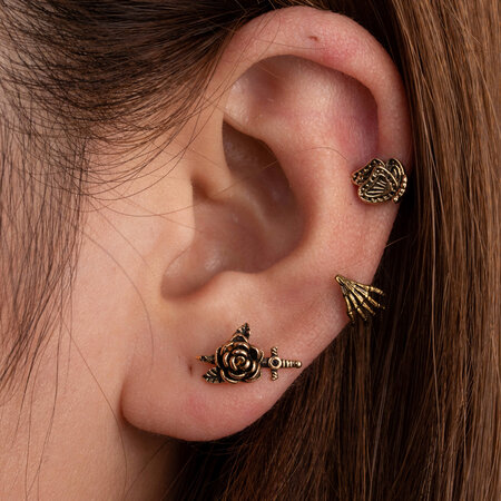 Pendientes de perforación para mujer, de acero titanio, sin chapado, con diseño de flor clásica, serie simple, 1 unidad