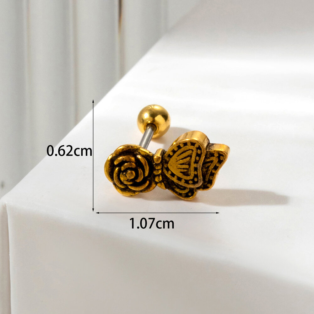 Boucles d'oreilles piercing femme Simple Series Classic Flower en acier titane sans placage, ornées de zircon. Image4