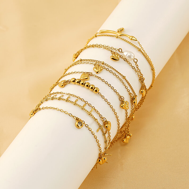 1 piece simple series classic heart stainless steel gold plated women chain bracelets
