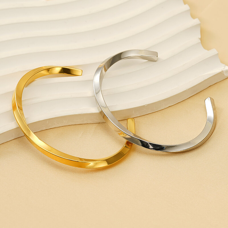 1 piece simple series simple stainless steel  gold plated unisex bangles