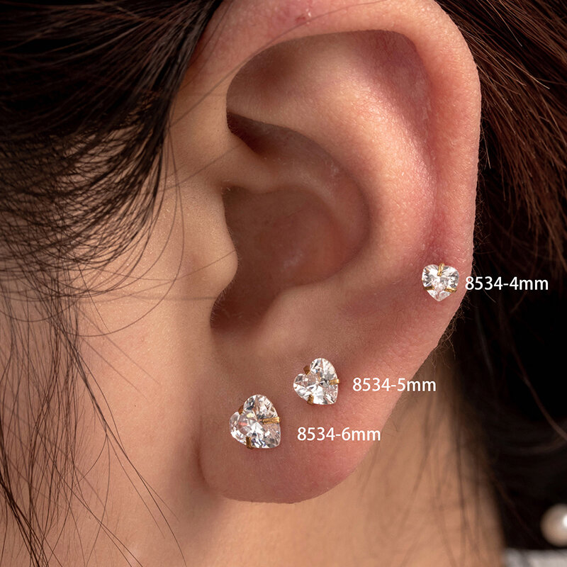 1 pezzo semplice serie semplice cuore acciaio titanio senza placcatura materiale zircone orecchini da donna piercing