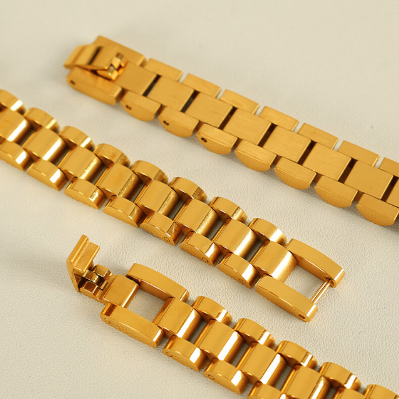 1 piece simple series retro geometric stainless steel gold plated zircon women chain bracelets Picture7