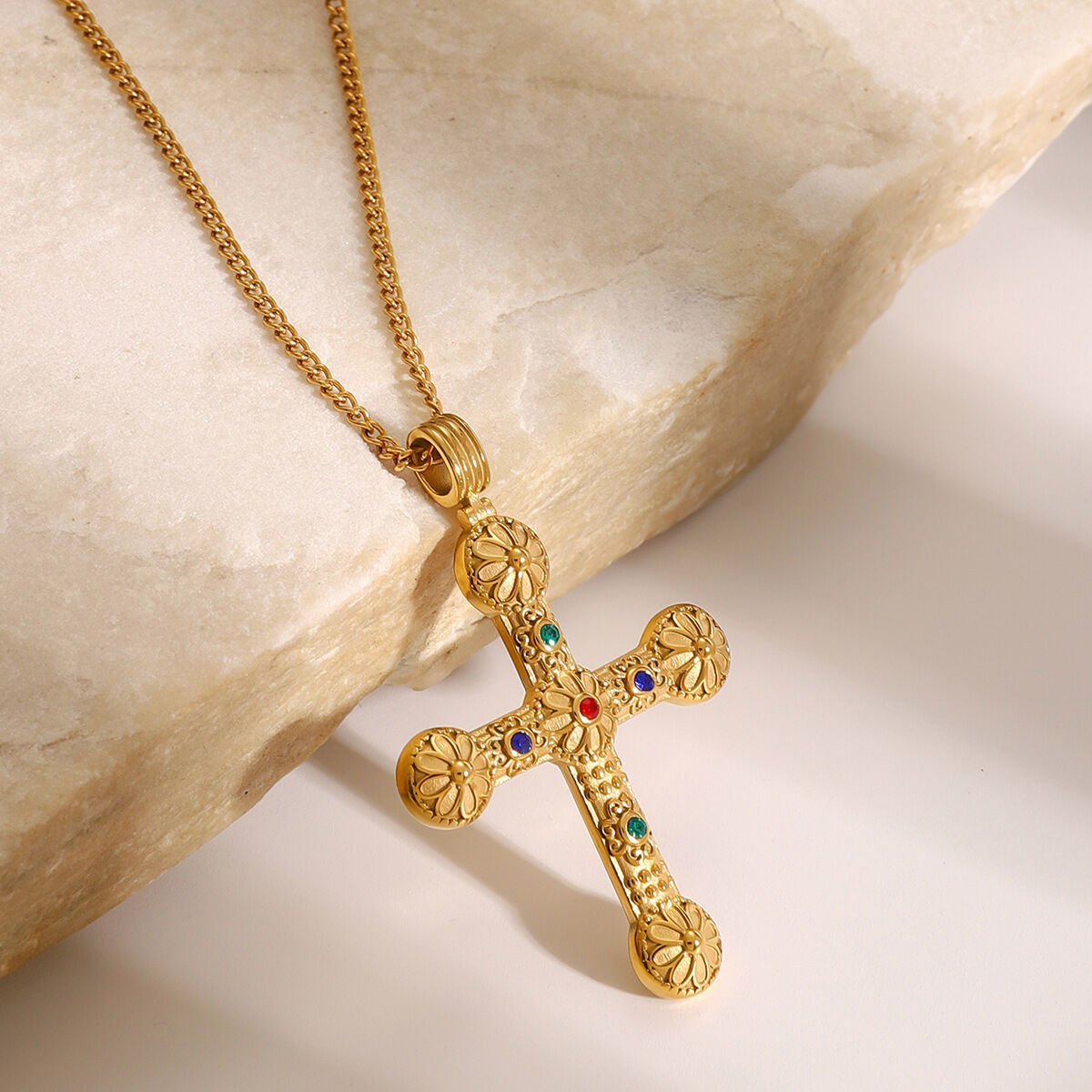 1 stück classic series  kreuz edelstahl 18 karat vergoldet strass damen anhänger halsketten