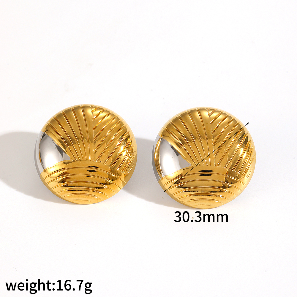 1 par de aretes de botón de acero inoxidable chapados en oro de 18 quilates con diseño geométrico informal de serie simple para mujer h5 Imagen6