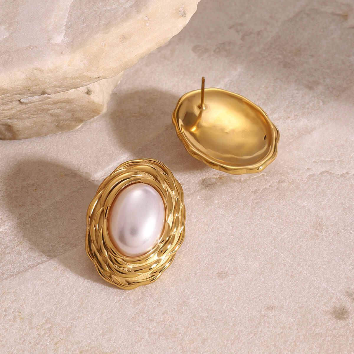 1 Pair Classic Series Retro Geometric Stainless Steel  Gold Plated Women Stud Earrings
