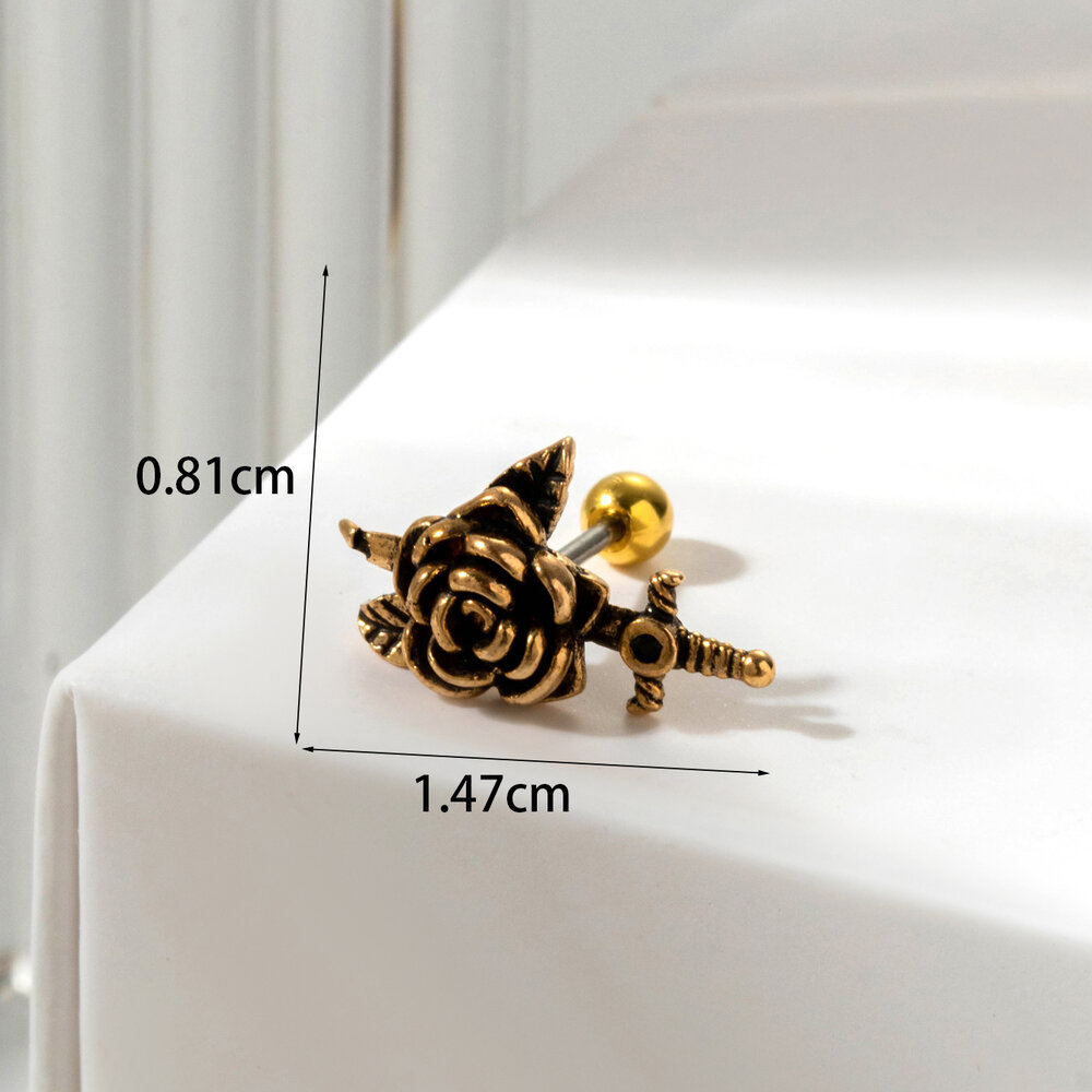 Boucles d'oreilles piercing pour femme, modèle Simple Series Classic Flower, en acier titane sans placage. Image7