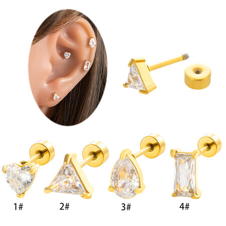 1 Piece Simple Series Classic Geometric Titanium Steel No Plating Material Zircon Women Piercing Earrings
