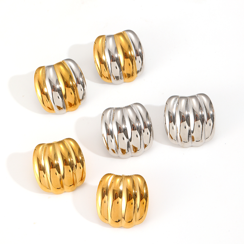 1 paire de boucles d'oreilles à tige géométriques simples en acier inoxydable plaqué or  pour femme h5 Image5
