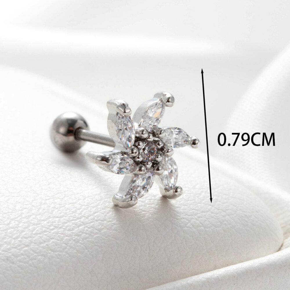 Boucles d'oreilles piercing femme Simple Series Classic Flower en cuivre sans placage, ornées de zircon. Image5