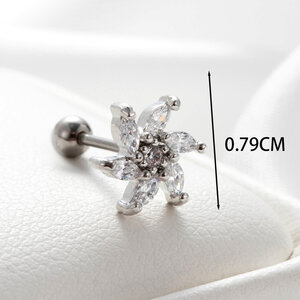 Boucles d'oreilles piercing femme Simple Series Classic Flower en cuivre sans placage, ornées de zircon. h5 Image5