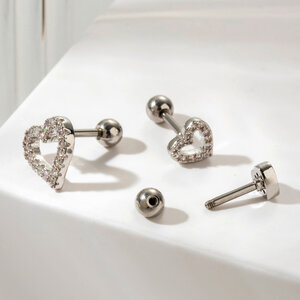 1 Piece Simple Series Classic Heart Titanium Steel No Plating Material Zircon Women Piercing Earrings h5 Picture7