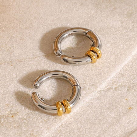 1 paar eenvoudige, casual, geometrische oormanchetten van roestvrij staal met goudkleurige plating voor dames
