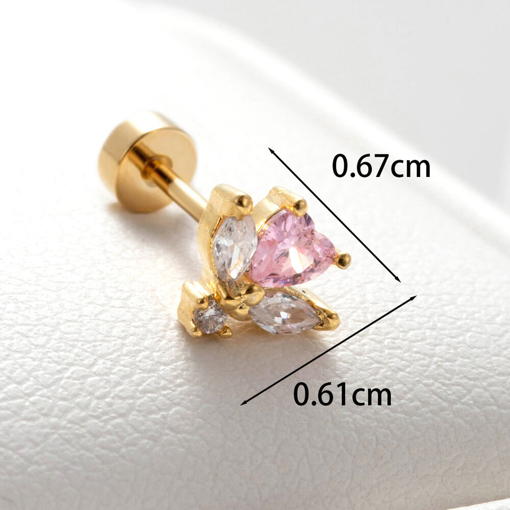 1 Piece Simple Series Classic Heart Titanium Steel No Plating Material Zircon Women Piercing Earrings h5Picture3