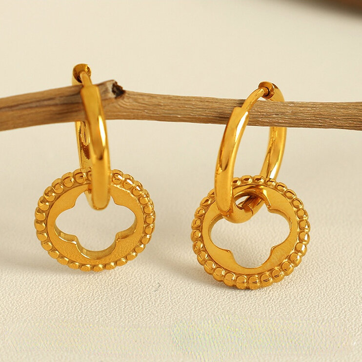 1 paire de boucles d'oreilles pendantes en acier inoxydable plaqué or  pour femme, série simple, motif cœur h5 Image6