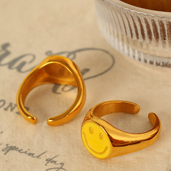 1 pair simple series simple cartoon stainless steel gold plated women adjustable rings h5Picture8