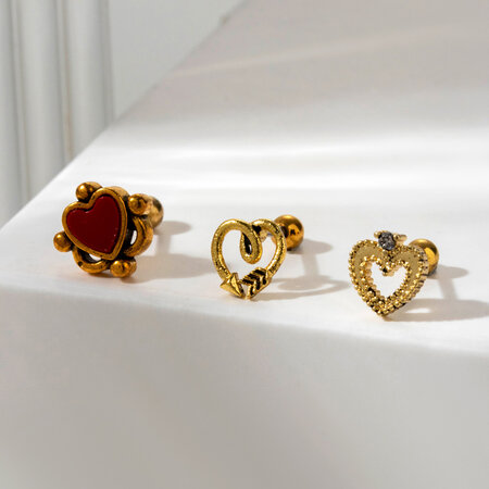 Pendientes de perforación para mujer, de acero titanio, sin chapado, con forma de corazón clásico, de serie simple y circonita 2