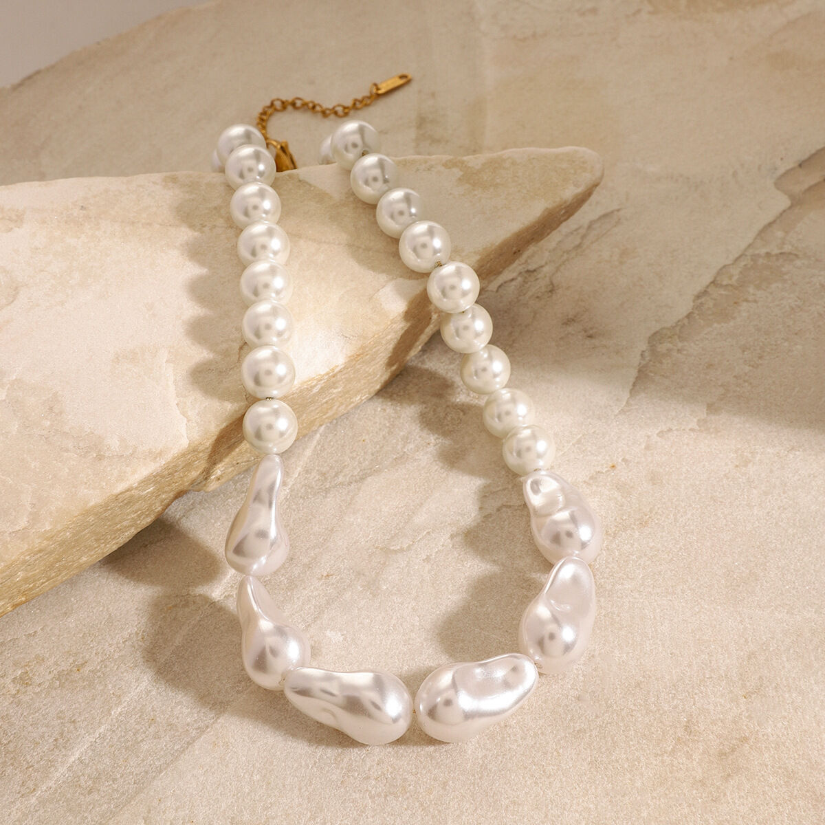1 pezzo serie classica perline eleganti acciaio inossidabile placcato oro  perle artificiali collane di perline da donna