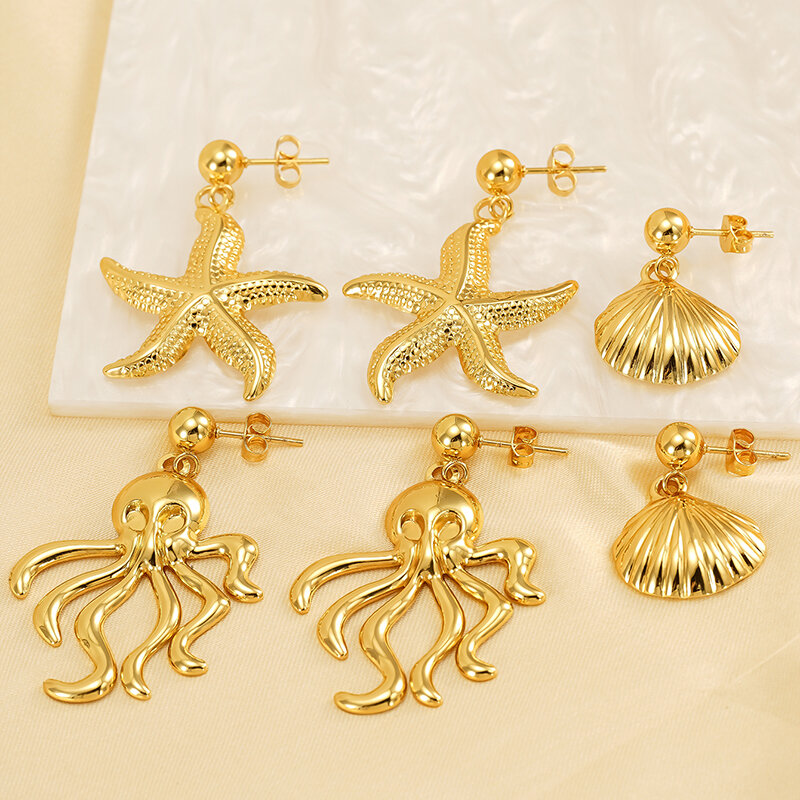 1 pair classic turtle stainless steel  gold plated women drop earrings