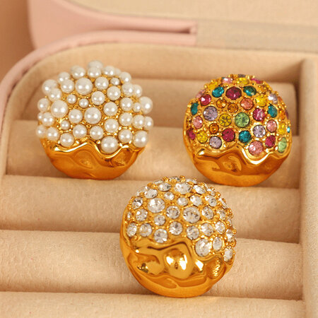 1 pair luxurious series retro geometric stainless steel gold plated rhinestone women stud earrings 2