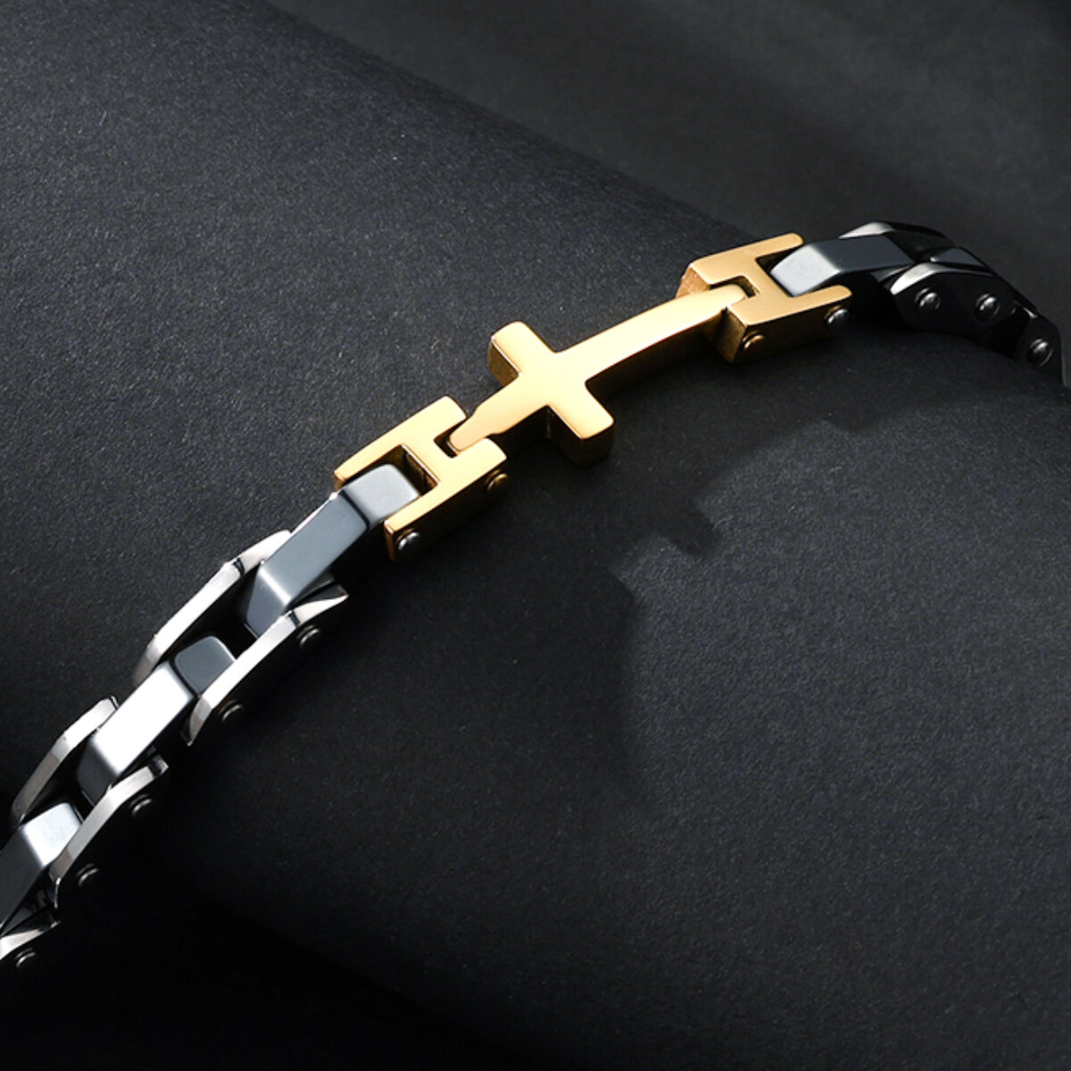 1 Paio Di Bracciali Da Uomo In Acciaio Inossidabile Con Croce Semplice Della Serie Simple h5 Immagine5