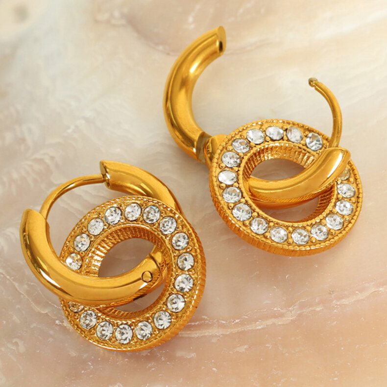 1 pair classic series retro geometric stainless steel  gold plated rhinestone women Stud Earrings h5 Picture5