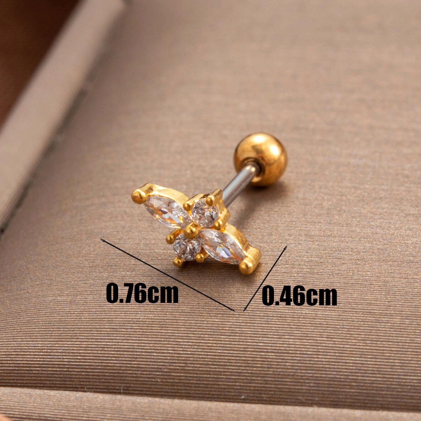 Pendientes de perforación para mujer, serie simple, con diseño clásico de flores, de cobre, sin chapado, con circonitas. h5 Imagen5