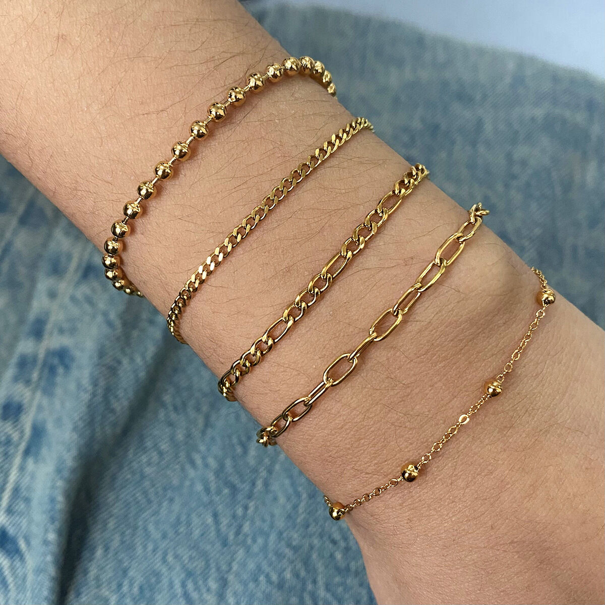 1 pezzo semplice serie  linea acciaio inossidabile placcato oro 18k donne catena bracciali h5 Immagine5