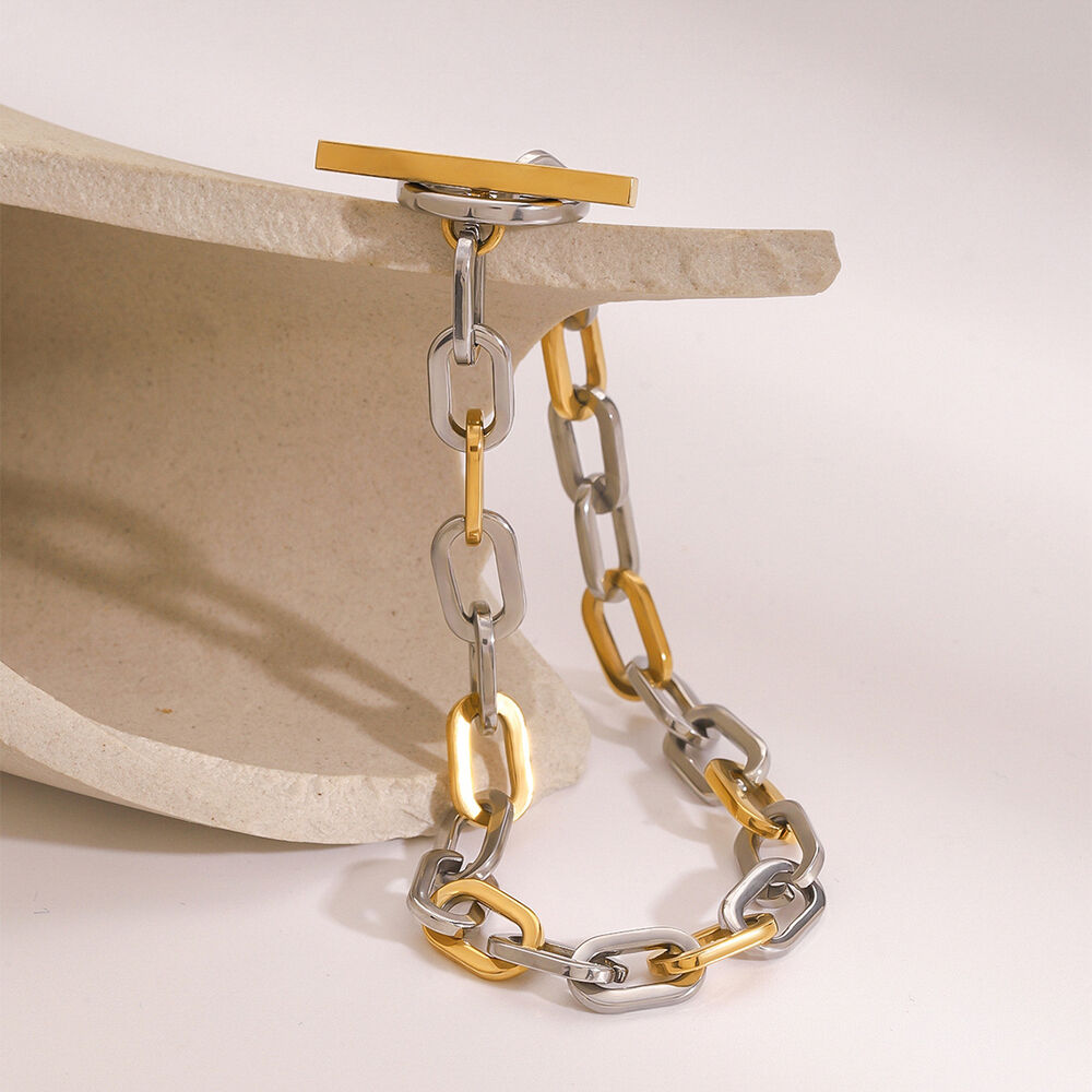 1 pezzo semplice serie giornaliera anulare in acciaio inossidabile placcato oro 18K donne catena bracciali h5Immagine3