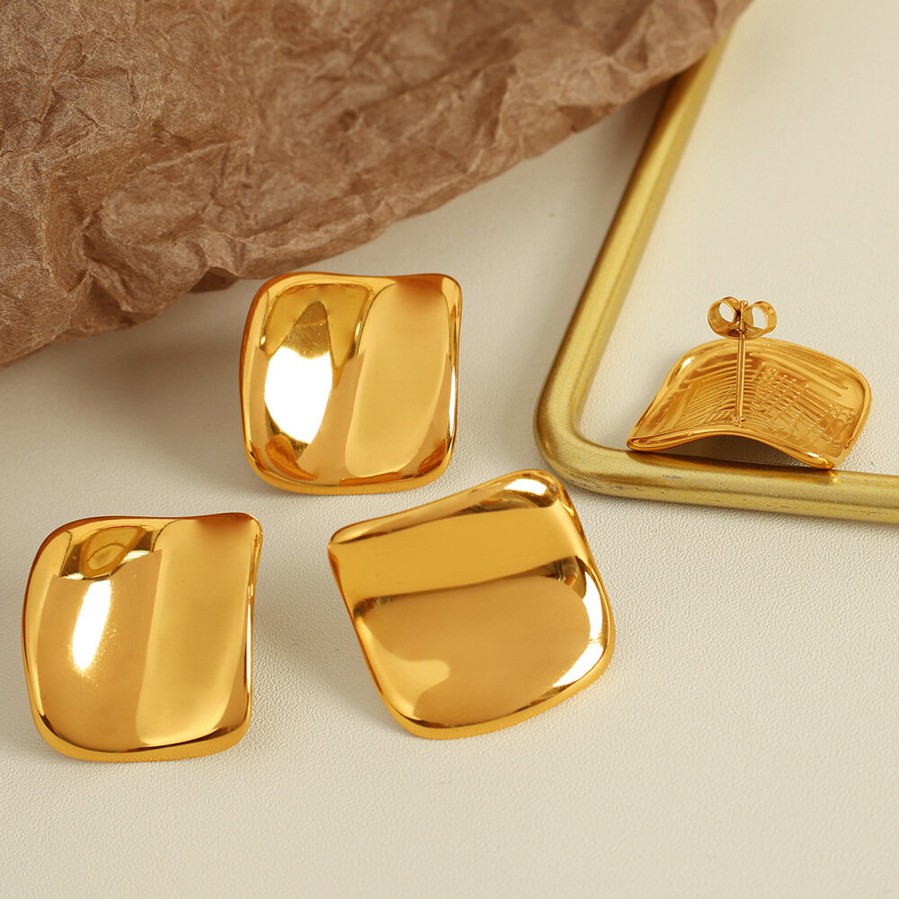 1 pair simple series glossy stainless steel  gold color plated women's stud earrings