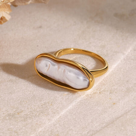 Anillos individuales para mujer de acero inoxidable chapado en oro de 18 quilates con perla artificial, serie clásica retro, 1 par