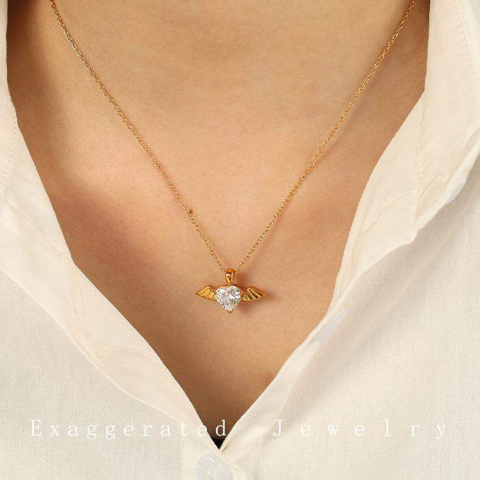 1 pezzo di lusso serie elegante cuore titanio acciaio placcato oro  strass donne ciondolo collane Immagine4