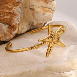 Pulseras para mujer de acero inoxidable chapadas en oro de 18 quilates con diseño de estrella natural, serie clásica, 1 unidad h5 Imagen7