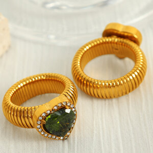 1 pair romantic series retro heart colorful stainless steel gold color plated zircon women's single rings h5 Picture8