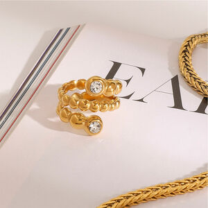 1 pair simple series elegant annular stainless steel gold plated rhinestone women single rings h5 Picture3