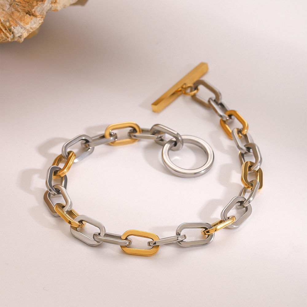 1 pezzo semplice serie giornaliera anulare in acciaio inossidabile placcato oro 18K donne catena bracciali h5Immagine5