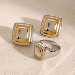 1 paire de boucles d'oreilles à tige pour femme en acier inoxydable plaqué or , série simple, quadrilatère simple h5 Image6