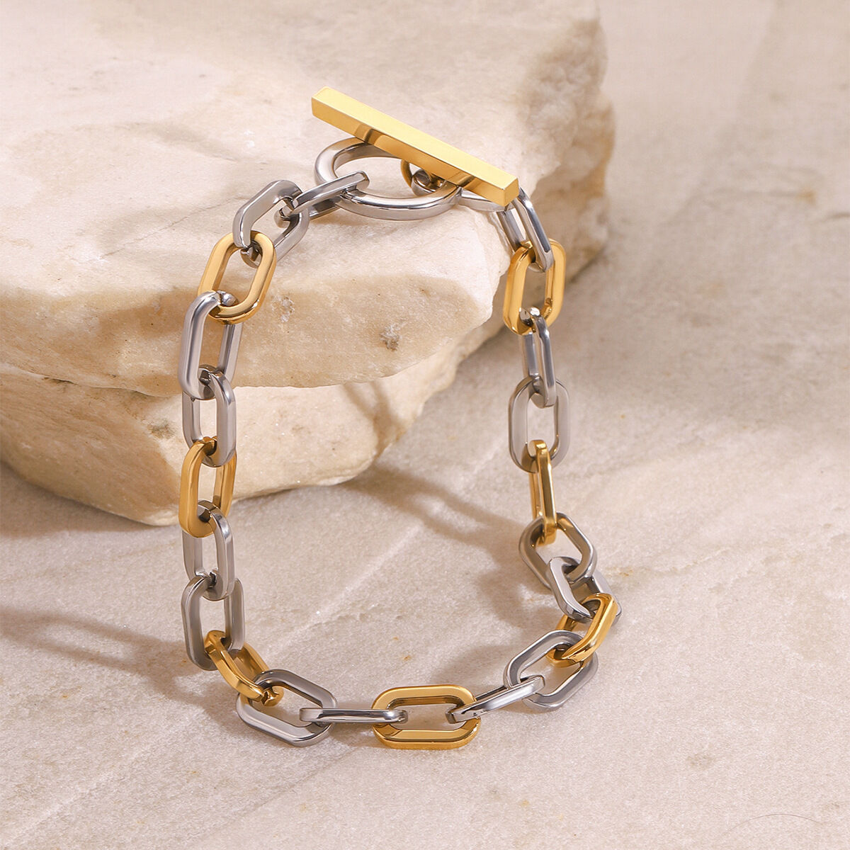 1 pezzo semplice serie giornaliera anulare in acciaio inossidabile placcato oro 18K donne catena bracciali h5 Immagine4