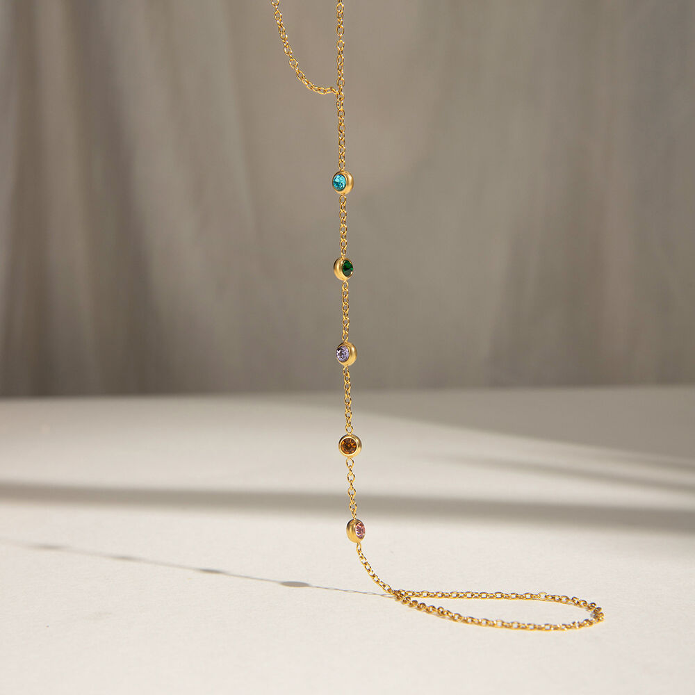 Pulsera de cadena de acero inoxidable chapada en oro de 18 quilates con diamantes de imitación para mujer, serie lujosa, línea dulce, 1 unidad h5Imagen5