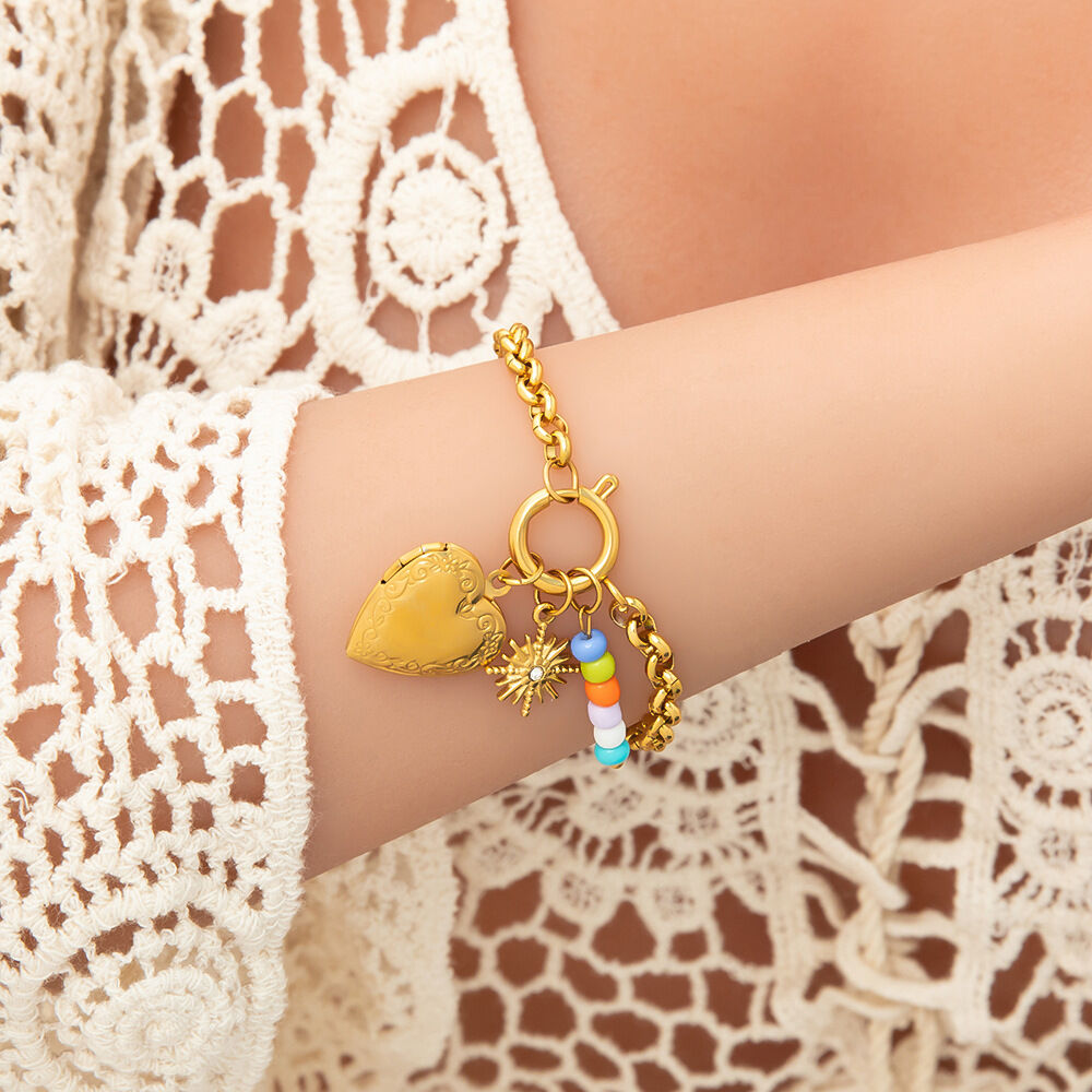 1 piece classic series daily heart stainless steel gold color plated rhinestone women's charm bracelets h5 Picture10
