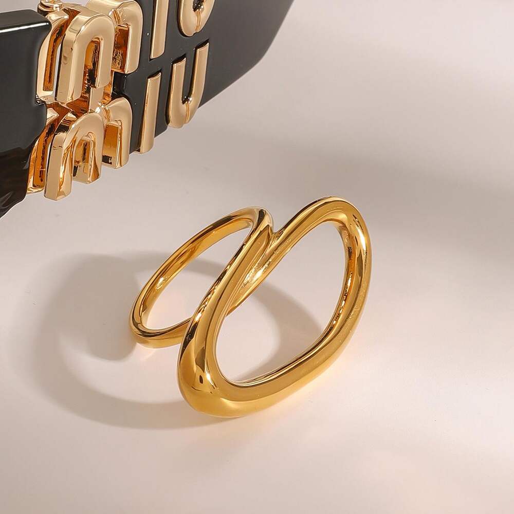 1 pair simple series simple line stainless steel gold plated women single rings h5Picture6